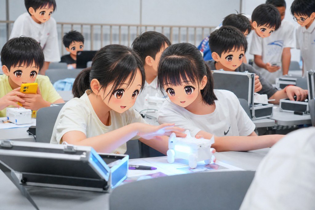 女生协作装机器人